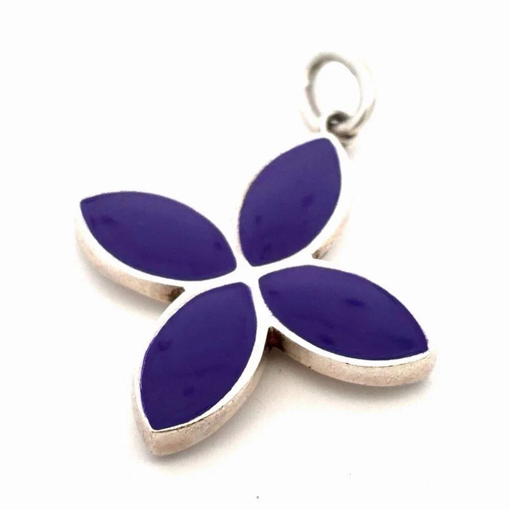 Authentic PANDORA 925 Sterling Silver Purple Enamel 390120 Dangle Flower Charm